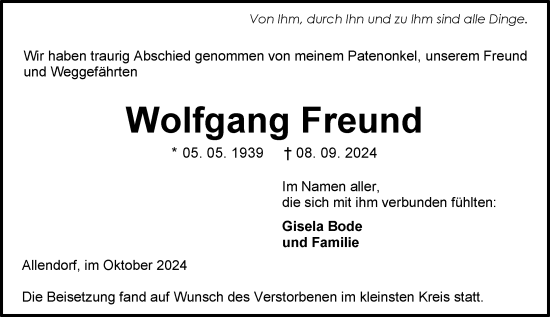 Traueranzeige von Wolfgang Freund von Dill Block