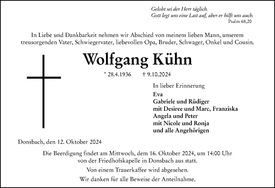 Traueranzeige von Wolfgang Kühn von Dill Block