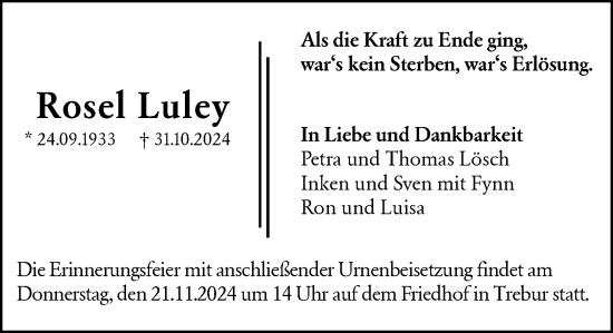 Traueranzeige von Rosel Luley von Groß-Gerauer Echo