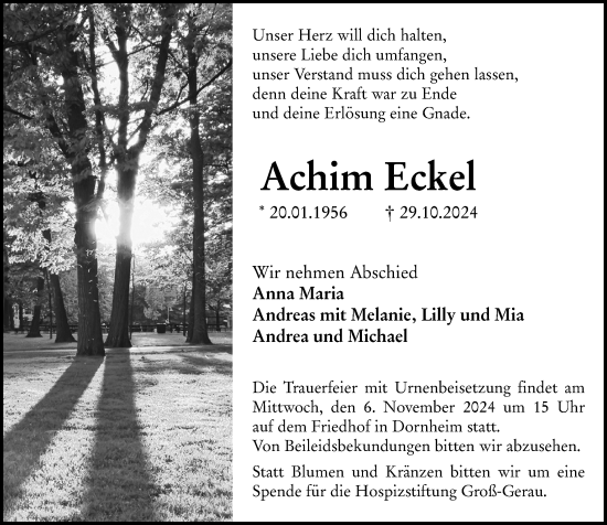 Traueranzeige von Achim Eckel von Groß-Gerauer Echo