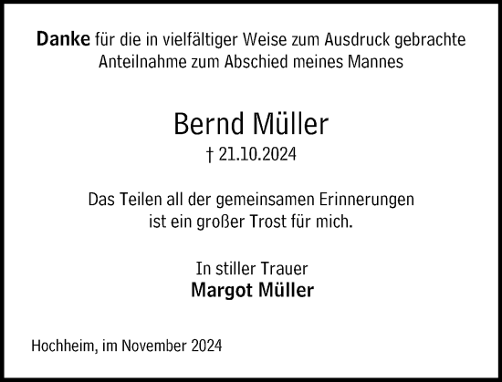 Traueranzeige von Bernd Müller von Hochheimer Zeitung