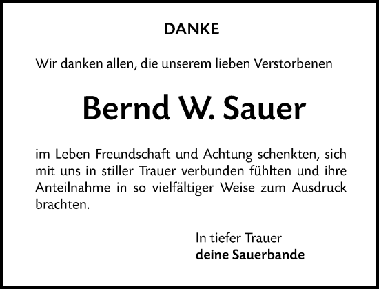 Traueranzeige von Bernd W. Sauer von Darmstädter Echo