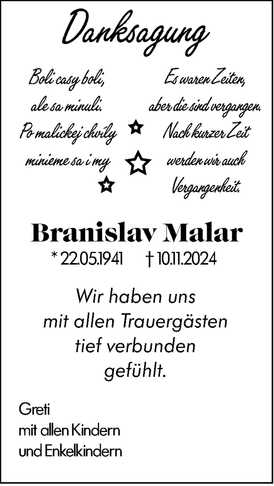 Traueranzeige von Branislav Malar von Rüsselsheimer Echo