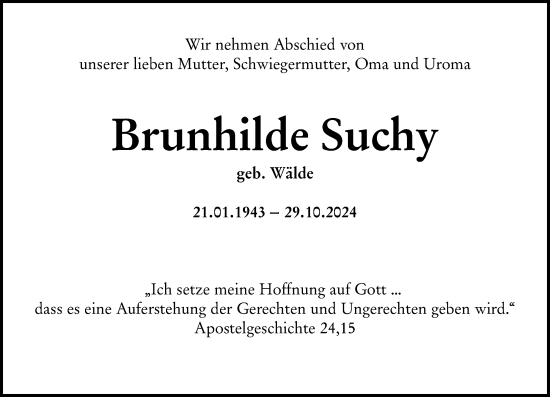 Traueranzeige von Brunhilde Suchy von Idsteiner Land/Untertaunus