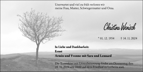 Traueranzeige von Christina Wenisch von Groß-Gerauer Echo