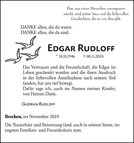 Traueranzeige von Edgar Rudloff von Camberger Anzeiger