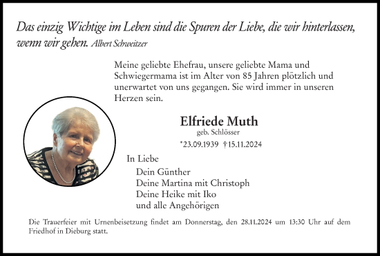 Traueranzeige von Elfriede Muth von Darmstädter Echo
