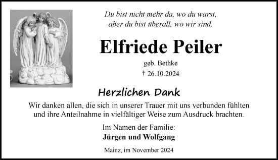 Traueranzeige von Elfriede Peiler von Allgemeine Zeitung Mainz