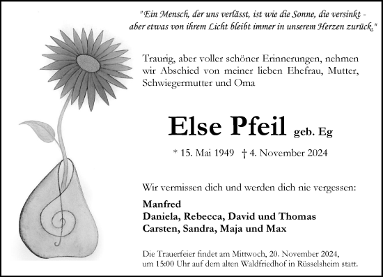 Traueranzeige von Else Pfeil von Rüsselsheimer Echo