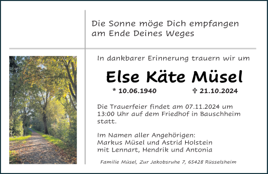 Traueranzeige von Else Käte Müsel von Rüsselsheimer Echo