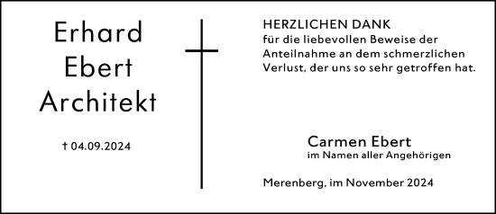Traueranzeige von Erhard Ebert von Weilburger Tageblatt