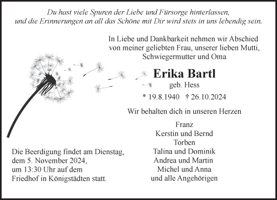 Traueranzeige von Erika Bartl von Rüsselsheimer Echo