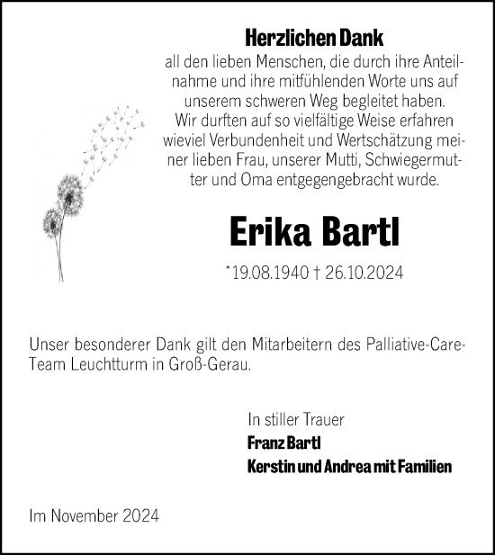 Traueranzeige von Erika Bartl von Rüsselsheimer Echo
