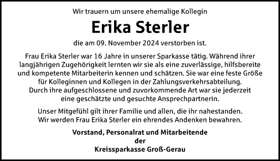 Traueranzeige von Erika Sterler von Groß-Gerauer Echo