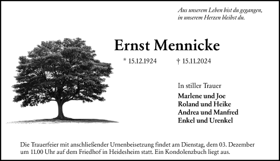 Traueranzeige von Ernst Mennicke von Allgemeine Zeitung Rheinhessen-Nahe