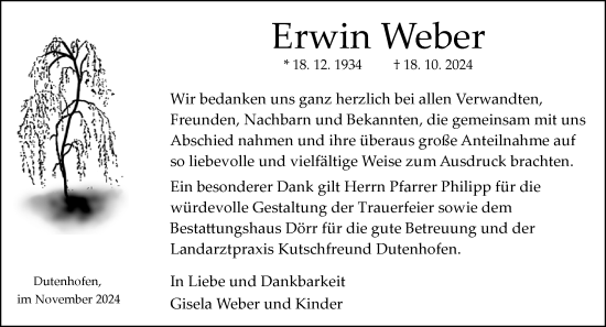 Traueranzeige von Erwin Weber von Wetzlarer Neue Zeitung