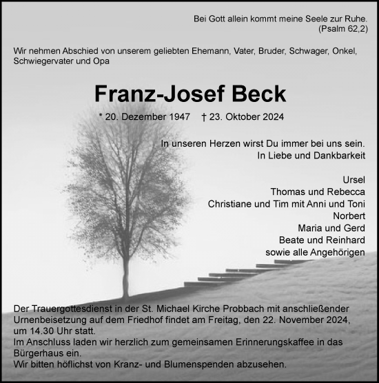 Traueranzeige von Franz-Josef Beck von Weilburger Tageblatt