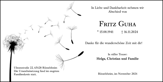 Traueranzeige von Fritz Guha von Rüsselsheimer Echo