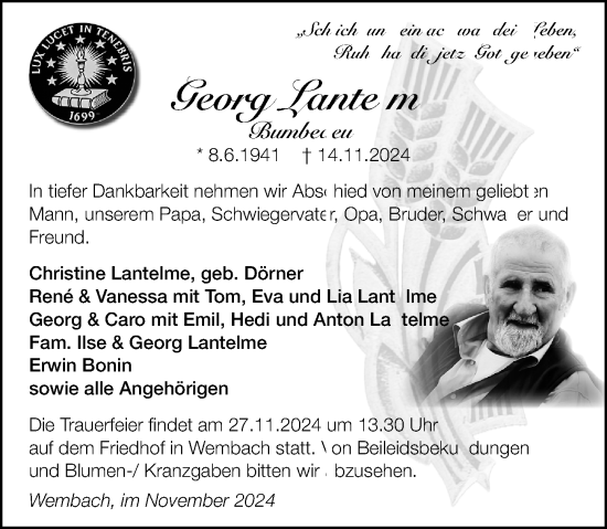 Traueranzeige von Georg Lantelme von Darmstädter Echo