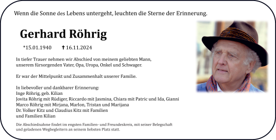 Traueranzeige von Gerhard Röhrig von Bergsträßer Anzeiger