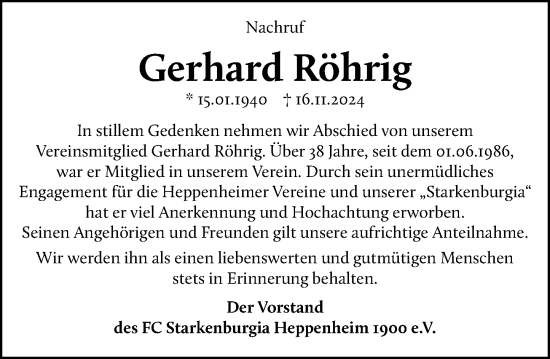 Traueranzeige von Gerhard Röhrig von Starkenburger Echo