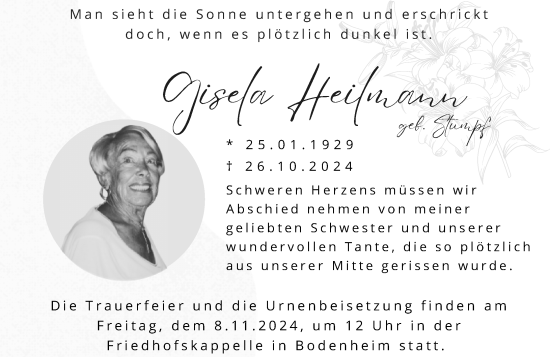 Traueranzeige von Gisela Heilmann von Allgemeine Zeitung Mainz