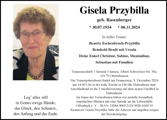 Traueranzeige von Gisela Przybilla von Rheingau Kurier