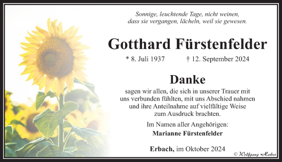 Traueranzeige von Gotthard Fürstenfelder von Camberger Anzeiger