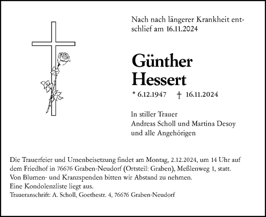 Traueranzeige von Günther Hessert von Allgemeine Zeitung Rheinhessen-Nahe