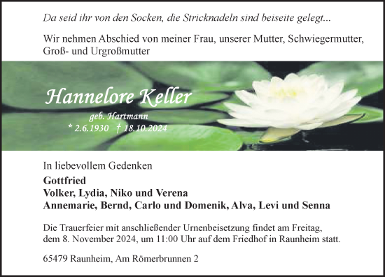 Traueranzeige von Hannelore Keller von Rüsselsheimer Echo