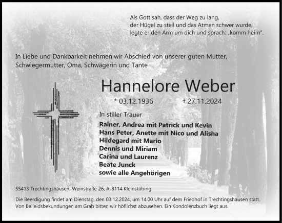 Traueranzeige von Hannelore Weber von Allgemeine Zeitung Rheinhessen-Nahe