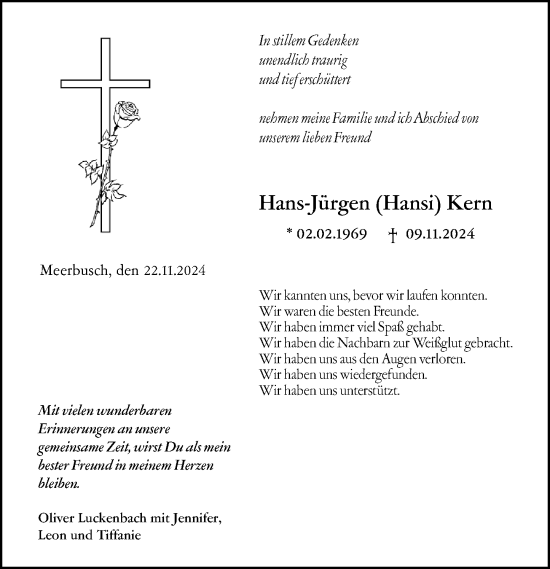 Traueranzeige von Hans-Jürgen Kern von Allgemeine Zeitung Mainz