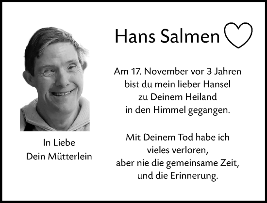 Traueranzeige von Hans Salmen von Dill Block