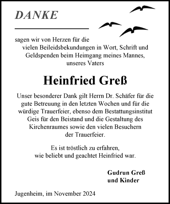Traueranzeige von Heinfried Greß von Allgemeine Zeitung Mainz