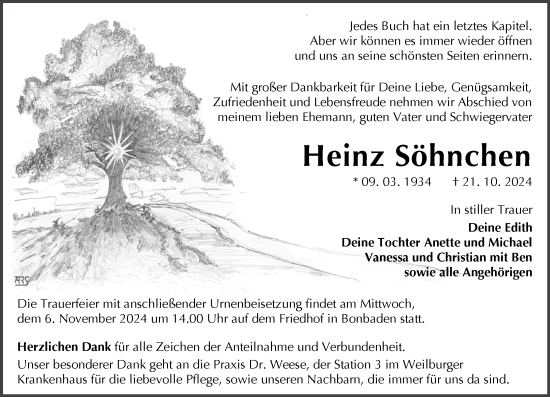 Traueranzeige von Heinz Söhnchen von Wetzlarer Neue Zeitung