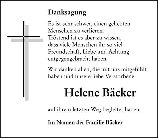 Traueranzeige von Helene Bäcker von Nassauische Neue Presse