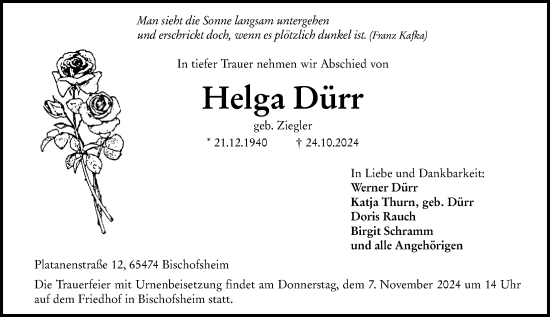 Traueranzeige von Helga Dürr von Allgemeine Zeitung Mainz