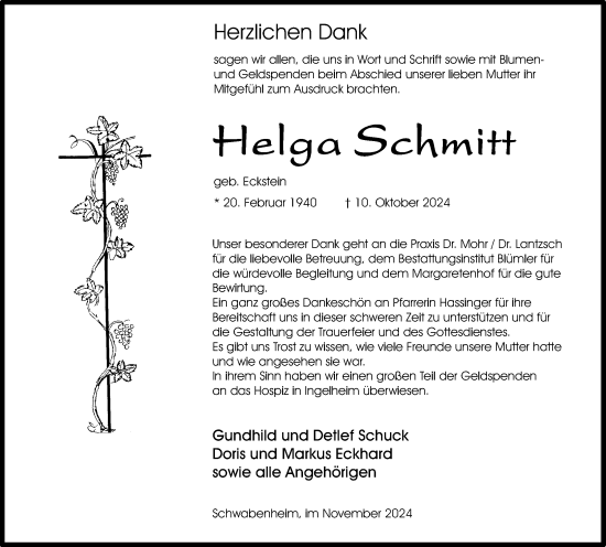 Traueranzeige von Helga Schmitt von Allgemeine Zeitung Rheinhessen-Nahe