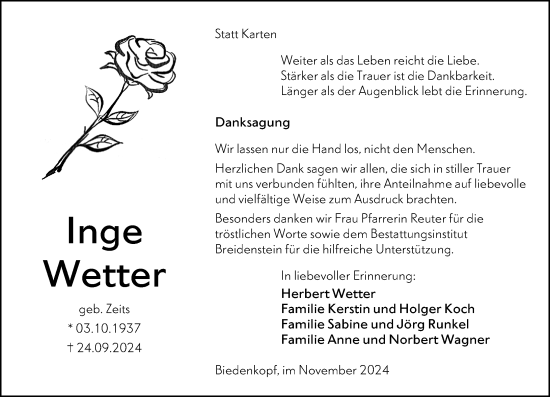 Traueranzeige von Herbert Wetter von Hinterländer Anzeiger