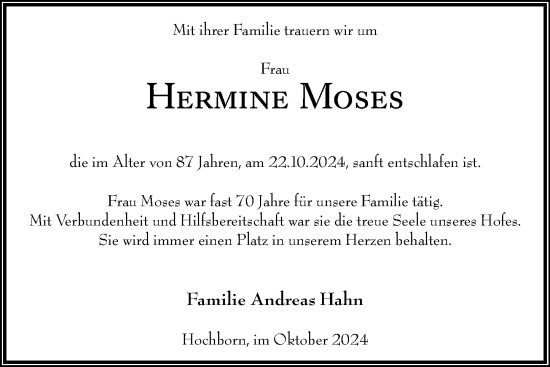 Traueranzeige von Hermine Moses von Alzeyer Wochenblatt