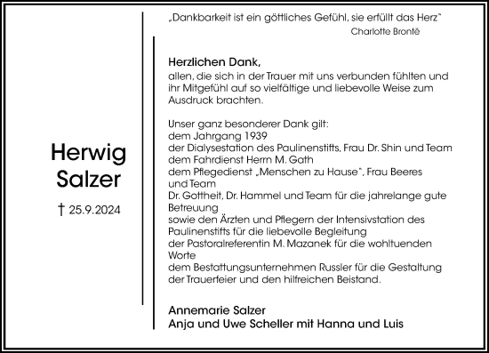 Traueranzeige von Herwig Salzer von Wiesbadener Kurier