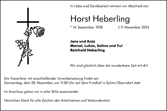 Traueranzeige von Horst Heberling von Wetzlarer Neue Zeitung