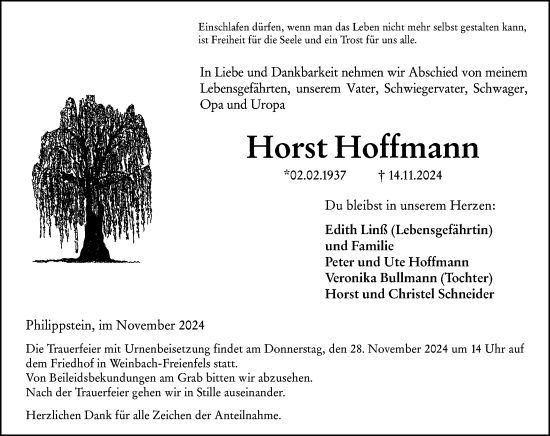Traueranzeige von Horst Hoffmann von Wetzlarer Neue Zeitung