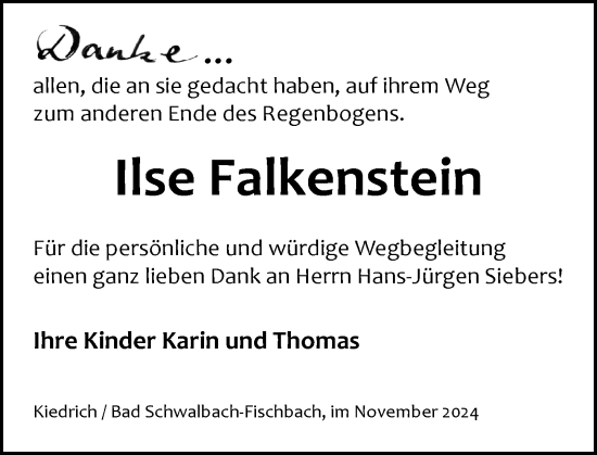 Traueranzeige von Ilse Falkenstein von Wiesbadener Kurier