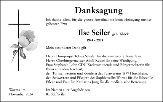 Traueranzeige von Ilse Seiler von Wormser Zeitung