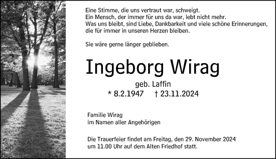Traueranzeige von Ingeborg Wirag von Hochheimer Zeitung