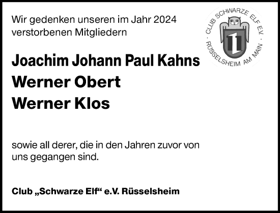 Traueranzeige von Joachim Johann Paul Kahns von Rüsselsheimer Echo