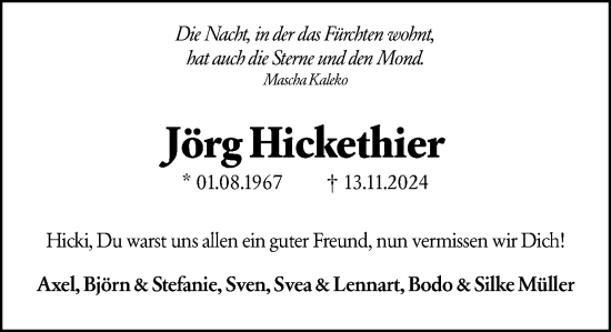Traueranzeige von Jörg Hickethier von Allgemeine Zeitung Mainz