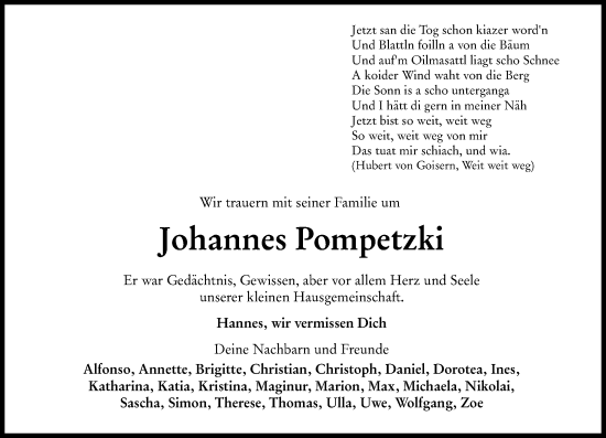 Traueranzeige von Johann-Josef Pompetzki von Allgemeine Zeitung Mainz