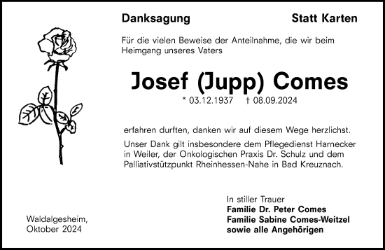 Traueranzeige von Josef Comes von Allgemeine Zeitung Rheinhessen-Nahe